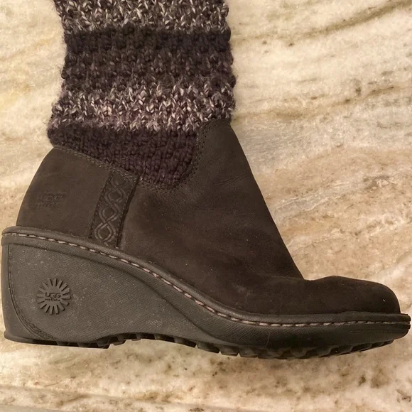 Ugg sweater wedge boots with leather foot - Picture 6 of 7